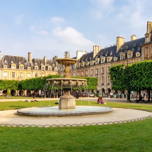 Vosges square (Place des Vosges) in Paris, France