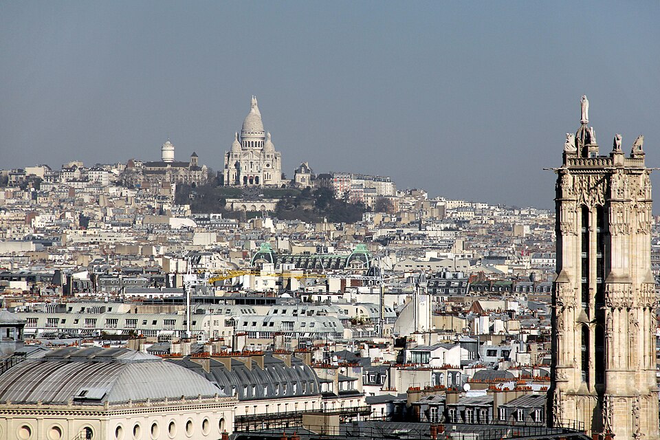Montmartre and Tour Saint-Jacques from Notre-Dame, Paris. @Wikimedia Commons